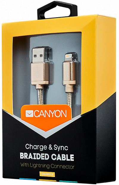 Кабель Canyon CNS-MFIC3GO USB - Lightning MFI (золотой)